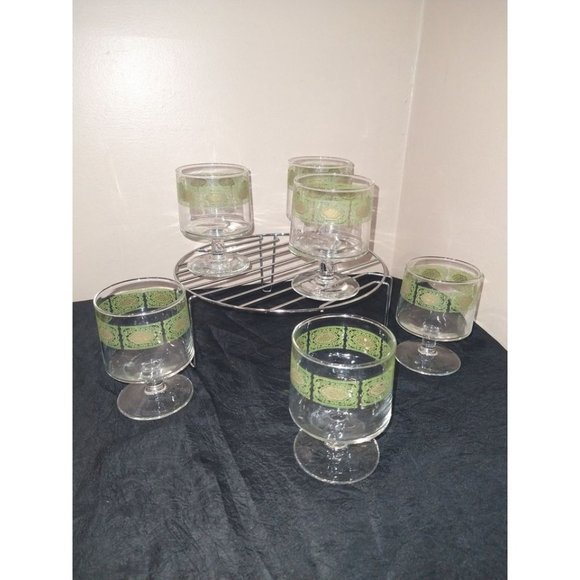 Dining 6 Vintage Green Gold Drinking Glasses Poshmark